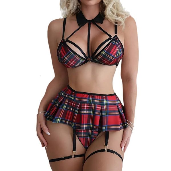 Sexy And Fun Lingerie, Plaid And Passionate Student Uniform, Seductive Bra, Short Skirt, Thong, 3-Piece Set, Red
Sexy And Fun Lingerie, Plaid And Passionate Student Uniform, Seductive Bra, Short Skirt, Thong, 3-Piece Set, Red