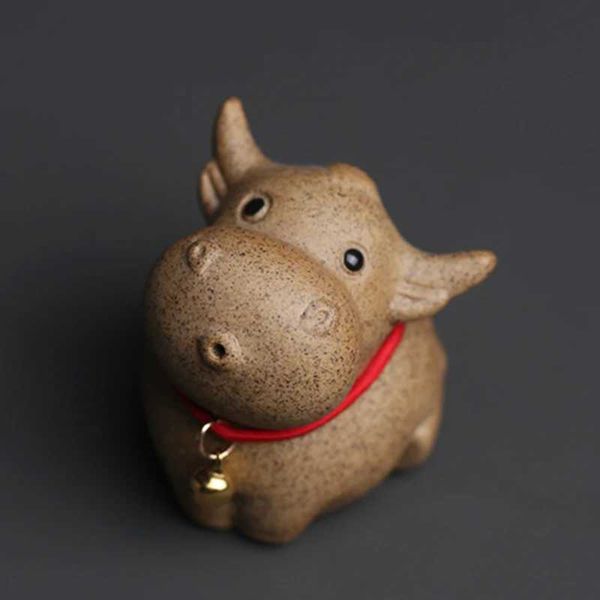 Handmade Pottery Cute Bull Tea Pet Spirit Figurines Tea Ceremony Utensils A Tea Set Cow Room Decoration Accessories Zen AnimalXJ240814