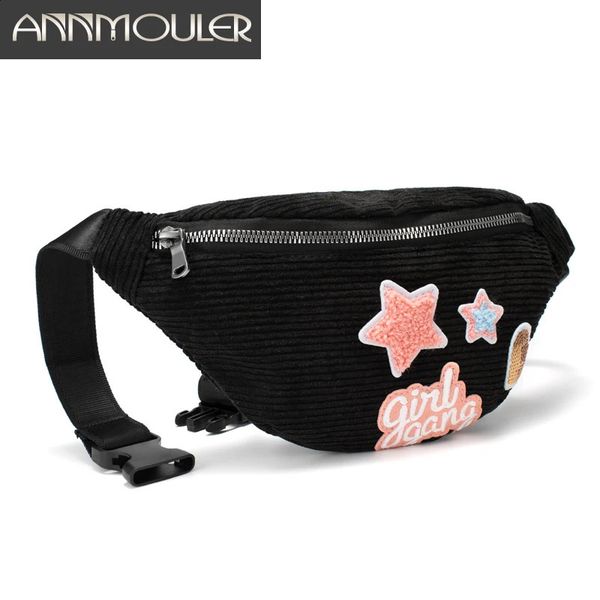 Annmouler Women Fanny Pack Large Capacity Waist Bag 6 Color Patchwork Waist Packs Corduroy Phone Belt Bag Star Bum Bag 240816