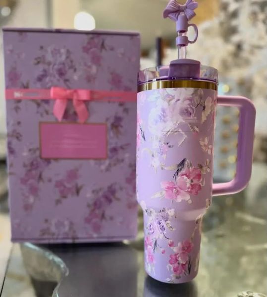 Designer Cup Ship From USA 40Oz Blue Magnolia Pink Rose Lilac Ral Cups 40 OZ Stainless Steel coffee mug Tumblers Travel Car Mugs Clean Slate Warm Cool Serene W