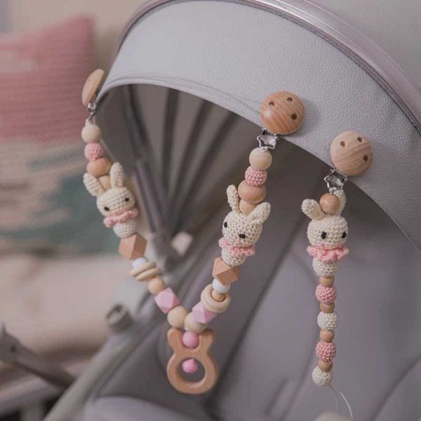 Wood Teether Baby Bed Hanging Rattle Toy Crochet Rattle Baby Comfort Toy Cute Animal Crochet Room Decor Baby Stroller Rattle ToyXJ240817
