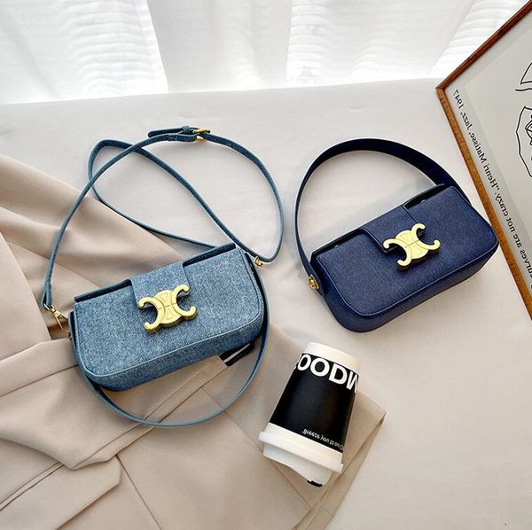 Fashion Joker solid color denim leather handbag This year's popular gold buckle design women's handbags unique flip leather shoulder bag elegant messenger bag, Blue
Fashion Joker solid color denim leather handbag This year's popular gold buckle design women's handbags unique flip leather shoulder bag elegant messenger bag, Blue