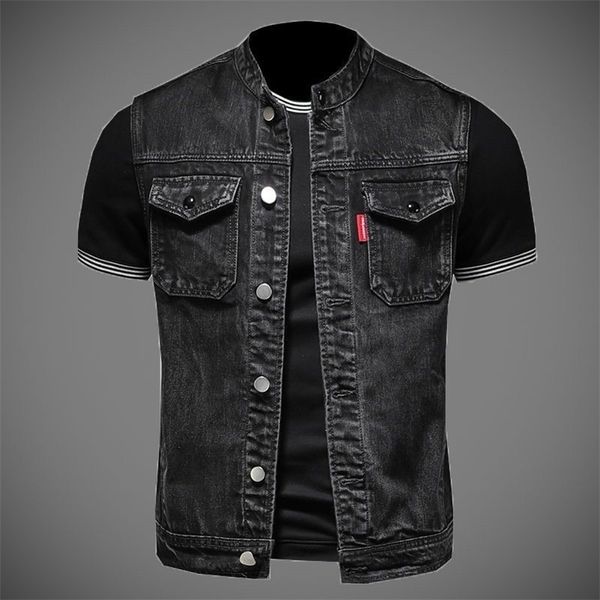 2024 Mens Denim Jacket Motorcycle Vest Retro Fashion Riding Clothes Casual Vers…