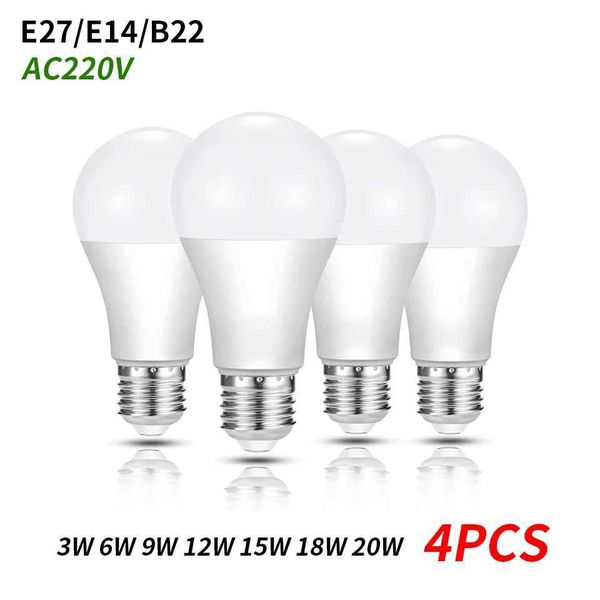 4pcs LED bulb lights E27 E14 B22 AC220V bulb power 20W 18W 15W 12W 9W 6W 3W Lampada Living Room Home LED Bombilla CL240826