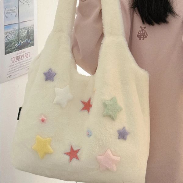 Furry Coloured Star Women Kawaii Cute Shoulder Bags Korean Preppy Sweet Y2k Aesthetic Handbags Casual Fashion Chic Underarm Bag