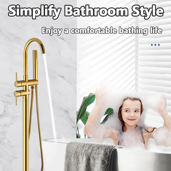 Floor standing bathtub faucet brass hot and cold water faucet 360 degree swivel titanium
Floor standing bathtub faucet brass hot and cold water faucet 360 degree swivel titanium