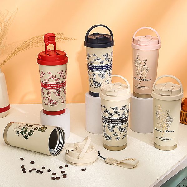 316 food grade stainless steel bell orchid coffee dual drinking straw portable insulated with lifting rope simple water cup, Brown
316 food grade stainless steel bell orchid coffee dual drinking straw portable insulated with lifting rope simple water cup, Brown