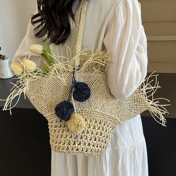 Fashionable womens shoulder bags 2 colors summer travel holiday straw beach bag hat fashion handbag personalized hair ball pendant woven handbags wholesale, Khaki
Fashionable womens shoulder bags 2 colors summer travel holiday straw beach bag hat fashion handbag personalized hair ball pendant woven handbags wholesale, Khaki