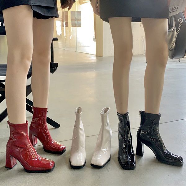 Red Chunky High Heels Boots 2025 Woman Square — compare prices at CompareOffers