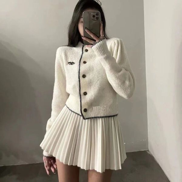 Cardigan sweater fall and winter brand-name women's double C luxury knit loose jacquard splicing outside the casual fashion atmosphere, Lightpink