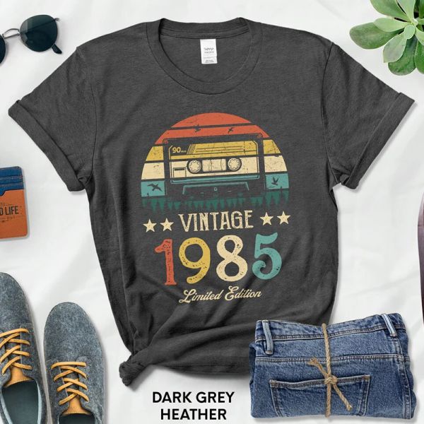 

T-Shirts Vintage 1985 Limited Edition Cassette Women T Shirt 39th 39 Years Old Birthday Fashion Tshirt Mother Wife Idea Classic Top Tee, Black