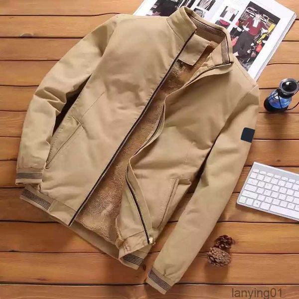 

2023 Slim-fit Coat Side Seam Insert Bag Spot Cashmere Zipper Spring and Autumn Cotton Short Young Mens Casual Jacket Stone, Khaki