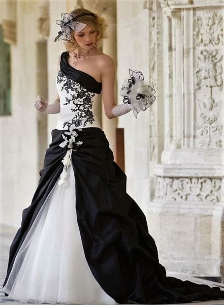 Black & White Gothic A-Line Bridal Gown