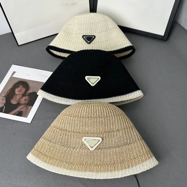 

Designer Ball Caps Women's Inverted Triangle Colored Ice Silk Bucket Hat Straw Knitted Fisherman Hat Summer Sun Fashion Versatile Dome Baseball Hat, 01original upgraded version