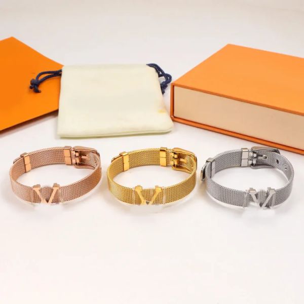 Luxury Brand Designer Women Men Letter Watchband Knit Belt Bracelets Gold Silver Plated Stainless Steel Bangle Chain Wristband Cuff Fashion Jewelry Accessories
Luxury Brand Designer Women Men Letter Watchband Knit Belt Bracelets Gold Silver Plated Stainless Steel Bangle Chain Wristband Cuff Fashion Jewelry Accessories