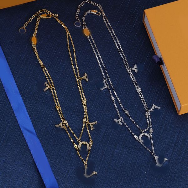 Vintage Crystal Clover Charm Chokers Double Chain Necklace luxury Brand Designer Statement Necklace Gold Silver Plated Stainless Steel Pendant Women Jewerlry
Vintage Crystal Clover Charm Chokers Double Chain Necklace luxury Brand Designer Statement Necklace Gold Silver Plated Stainless Steel Pendant Women Jewerlry