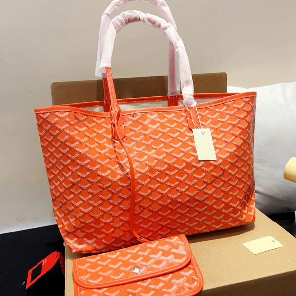 

Designer Bag Fashion Handbag Tote Wallet Leather Messenger Shoulder Carrying Womens Bag Large Capacity Composite Shopping Plaid Double Lette, Orange