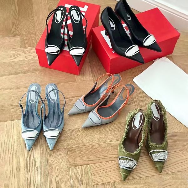 Women's heels Sandal Slipper Casual Shoes Slide high heel OVAL A Summer beach sunny Party black Sliders sexy Dance Wedding Shoe Dress lady Mule denim loafer gift With box