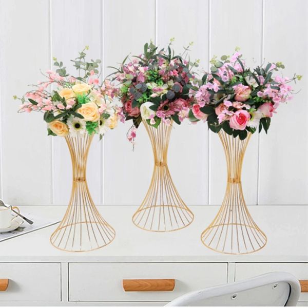 60CM High Gold Flower Vases Stands Metal Road Lead Wedding Centerpiece Flowers Rack For Event Party Decoration Wedding Table Road Lead Flower Stand