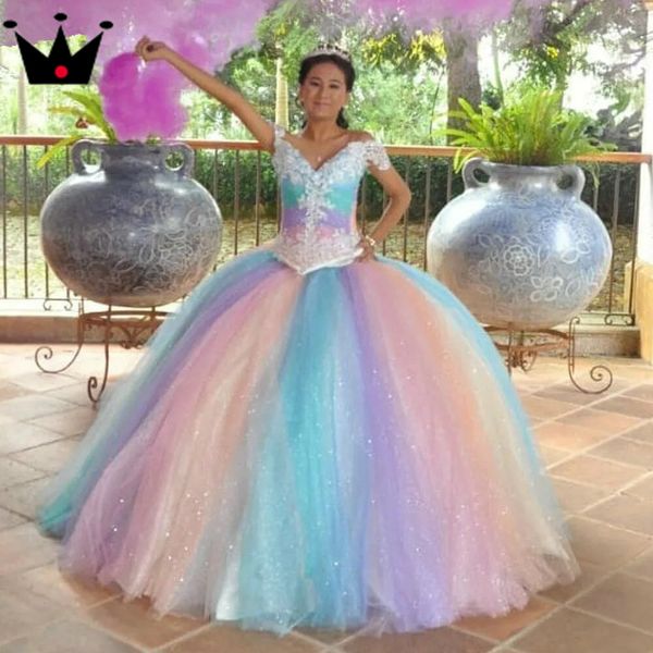 

Rainbow Sparkly Off Shoulder Quinceanera Dresses Sweet 16 Prom Party Ball Gown Birthday Party Gowns Princess Prom Dress, Burgundy