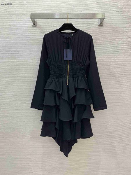 

Luxury Dress Brand Women Dresses Designer Skirt Womens Fashion Long Sleeve Crew Neck Dress Frontal Zipper and Ruffled Laminated Fluffy Skirt Pendulum Mar 08, #14-1