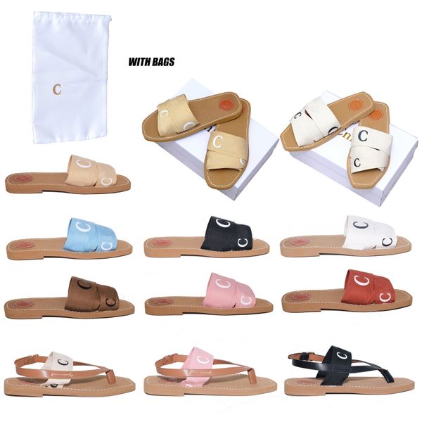 

Designer Sandals Luxury Women's Woody Clogs Mule Flat Sandals Slide Letter loafers Slippers Women's Pink Slippers Summer Beach Platform Canvas Herringbone Shoes, #1