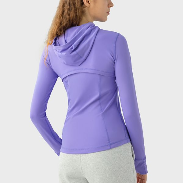 

Define Hooded Jacket Nulu LU-46 LU-78 Autumn Winter New Zipper Jacket Quick-Drying Yoga Clothes Long-Sleeve Thumb Hole Training Running Jacket Women Slim Fitness Coat, Lu46-purple