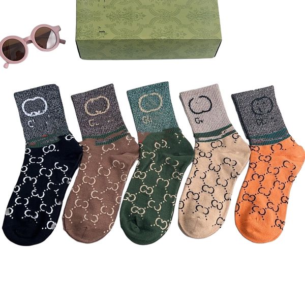 

2024 mens socks classic italy fashion Casual wear Letter Printed Medium sock Embroidery Cotton With box Five Pair redom color