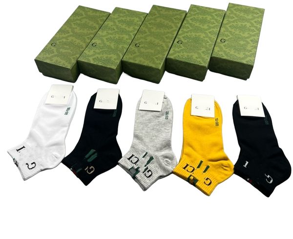 

Fashion Luxury Short Sport g Socks Street Style Stripe Sports Basketball Sock For Men and ms 5pcs/lot mens designer With Box 5 Color Mixed loading