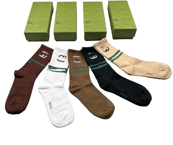 

Designer Men's and Women's socks Five pairs of stylish sports letter printed socks embroidered pure cotton breathable and box