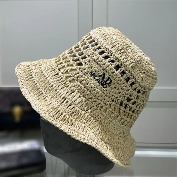 

Summer Straw Hat Luxury Desginer Bucket Hats Hand Woven Beach Cap Knitted Hats Womens Casquette Mens Fashion Sun Hat, Beige