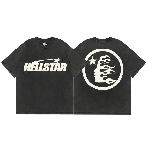 

Top hellstar t shirt designer t shirts graphic tee clothing clothes hipster washed fabric Street graffiti Lettering foil print Vintage Black Loose fitting plus size, #27