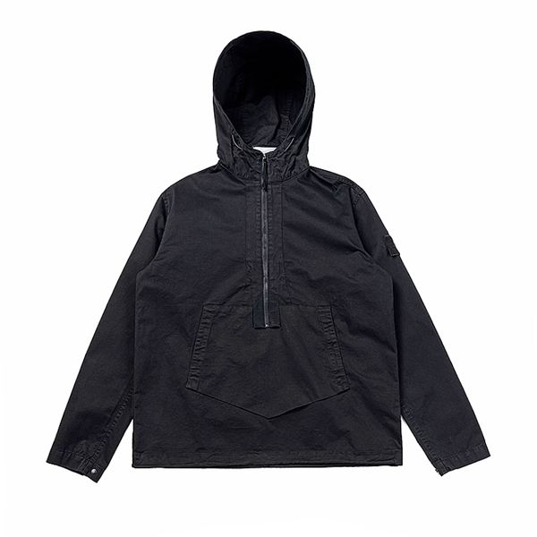 

Hooded fashion jacket Topstoney spring loose badge embroidered hooded jacket half zipper washing tooling coat, Slategray