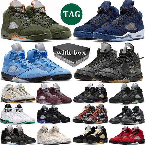 

with box 5 basketball shoes men 5s olive Georgetown UNC University Blue Muslin Aqua Burgundy Moonlight Racer Blue Fire Red mens sport trainers sneakers, Color 17