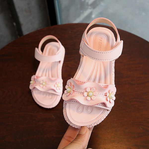 

Summer Pink Flower Sandals Soft Sole Non Slip PU Leather Little Girls for Kids Toddler Sandals Baby Princess Sh Korean 2024 Fashion Open Toe Sandals Beach