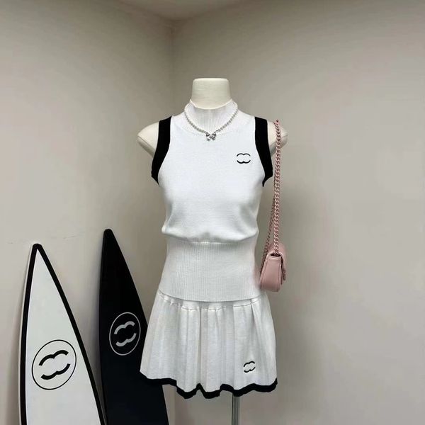 

Womens casual dress summer fashion explosion designer brand womens top dress knitted cotton sleeveless solid color sexy dress elastic tight mini skirt, White