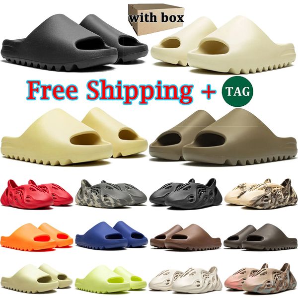 

Free Shipping With box designer slippers men women slides Bone Black White Desert Sand Earth Brown Glow Green mens fashion sandals summer outdoor shoes 36-47, Color 5