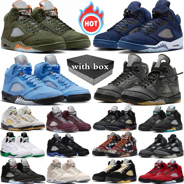 

with box 5 basketball shoes mens 5s olive Georgetown UNC University Blue Muslin Aqua Burgundy Racer Blue Fire Red mens sport trainers sneakers, Color 17