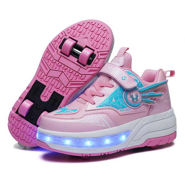 

Deformation Roller Skate Shoes for Kids Dual-Purpose Roller Sneakers Kids Led Shoes Boys Girls USB Charging, Red