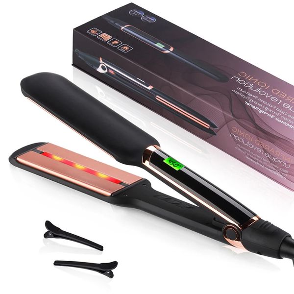 Infrared Hair Straightener Professional Ionic Ceramic Tourmae Plates MCH 30s Fast Heating 2 In 1 Curler Keratin Flat Iron 240306, Black
Infrared Hair Straightener Professional Ionic Ceramic Tourmae Plates MCH 30s Fast Heating 2 In 1 Curler Keratin Flat Iron 240306, Black