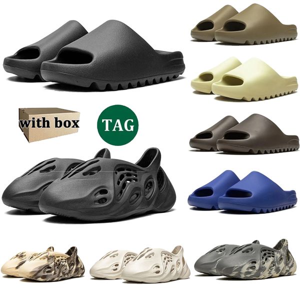 

With box designer slippers men women slides Bone Black White Sand Earth Brown Glow Green Moon Gray mens fashion sandals summer outdoor shoes 36-47, Color 2