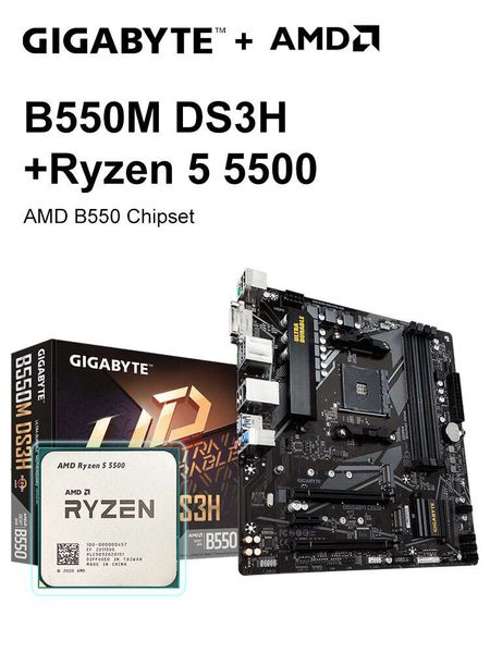 GIGABYTE B550M DS3H New Motherboard Set + AMD New Ryzen 5 5500 R5 5500 CPU Processor 128G DDR4 4266(OC)MHz M.2 SATA Micro-ATX