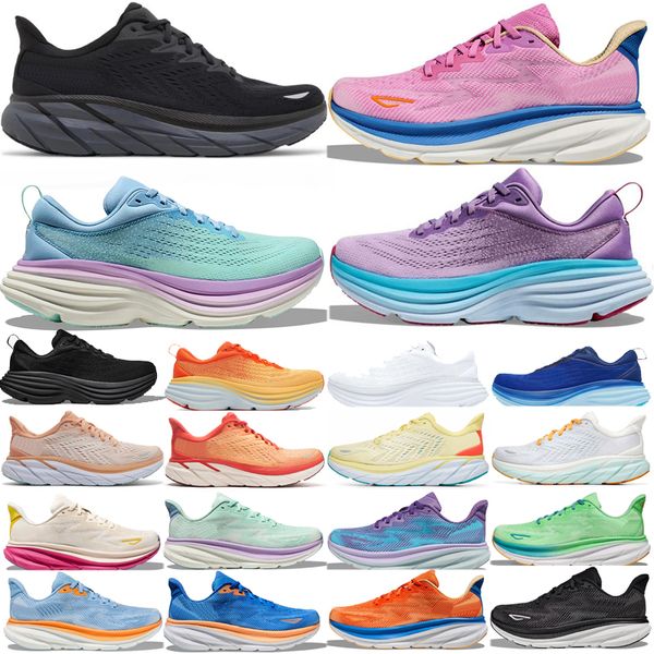 

Bondi 8 Clifton 9 running shoes women men designer White black Chalk Violet Shark Grey pink sneakers mens womens outdoor sports trainers, Color 25