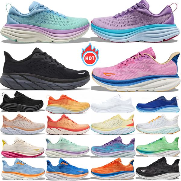 

Bondi 8 Clifton 9 running shoes women men designer White black orange Chalk Violet Shark Grey pink sneakers mens womens outdoor sports trainers 36-45, Blue