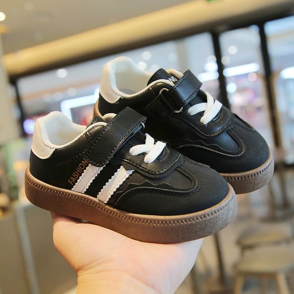 

Black Leather Board Shoes New Spring Autumn Slip on Casual Sneakers for Boys Girls Fashion Kids Sports Shoes Soft Soled Children Baby Walking Shoes Size 21-32, Black leather toddler sneakers