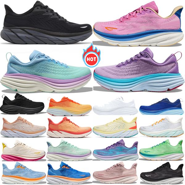 

Bondi 8 Clifton 9 running shoes women men designer White black orange Chalk Violet Shark Grey pink blue sneakers mens womens outdoor sports trainers, Color 3