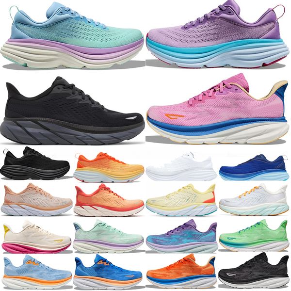 

Bondi 8 Clifton 8 running shoes women men designer White black orange Chalk Violet Shark Grey pink sneakers mens womens outdoor sports trainers, Color 25