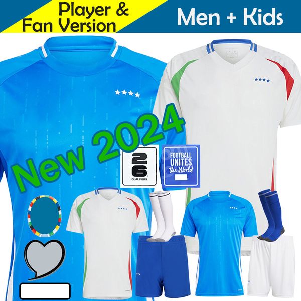 

Italys 24 25 Soccer Jersey Maglia Italia 2024 Euro Cup 2025 National Team Football Shirt Men Kids Kit Full Set Italian 125th Years Anniversary Home Away CHIESA, White