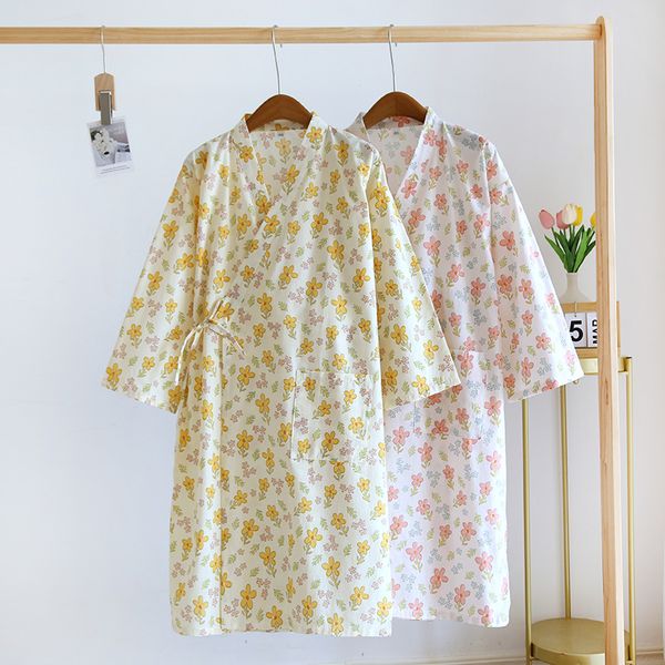 Japanese women's pure cotton double-layer gauze cotton kimono drawstring long sleeved home dress, pajama, bathrobe, robe, summer robe, Dark pink gauze solid color women's kimo
Japanese women's pure cotton double-layer gauze cotton kimono drawstring long sleeved home dress, pajama, bathrobe, robe, summer robe, Dark pink gauze solid color women's kimo