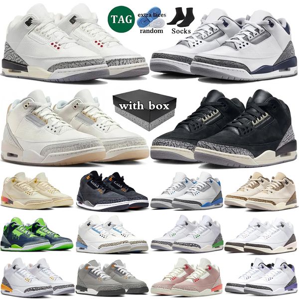 

with box 3 basketball shoes mens womans 3s fear Ivory Midnight Navy White Cement Reimagined Racer Blue fire red mens womans sport trainers sneakers 36-47, Color 18